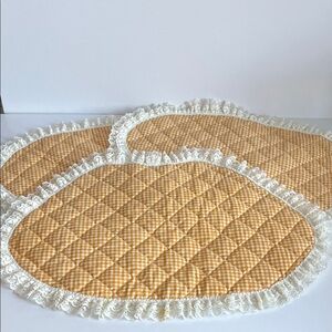 Vintage Yellow Gingham Lace Trim Cotton Quilted Placemats Cottagecore Spring